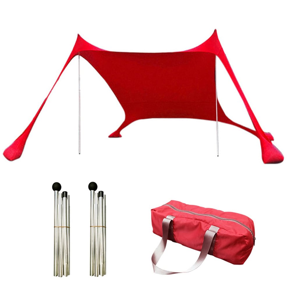 JNYB Beach Shade Tent Awning 3-4 People Pop Up Beach Tent Sun Shelter UPF50+ with Sand Shovel, Ground Pegs and Stability Poles Portable Umbrella,Red