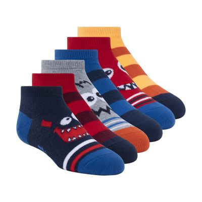 Skechers Boys' 6 Pack Low Cut Socks, Navy/Red, 5-6.5