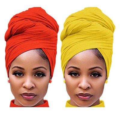 Harewom Head Wraps for Black Women Stretchy Head Scarf African Hair Wraps for Dreads Locs Natural Hair Turban Headwraps Jersey Tie Headbands(Orange and Yellow)