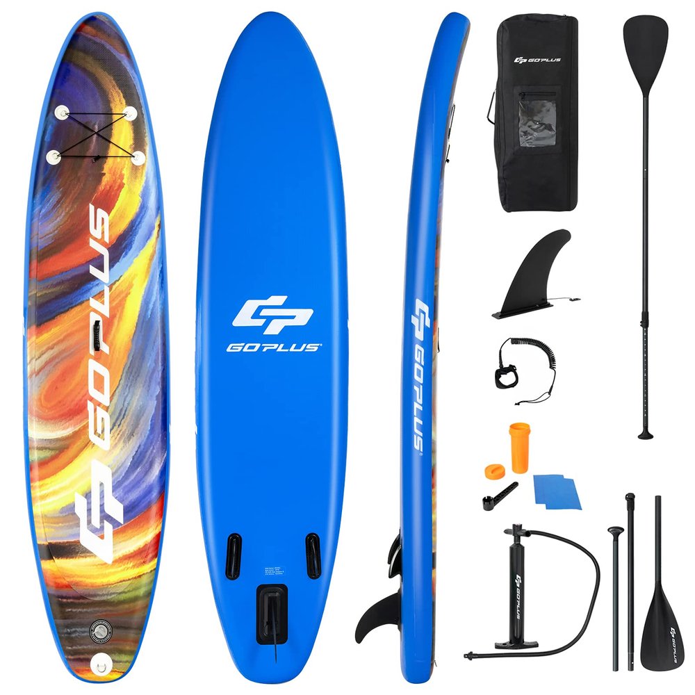 Goplus Inflatable Stand up Paddle Board, 6" Thick SUP with Premium Accessories, Adjustable Aluminum Paddle, Leash, Carry Bag, Hand Pump, Removable Fin (Multicolour, 11 FT)