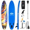 Goplus Inflatable Stand up Paddle Board, 6" Thick SUP with Premium Accessories, Adjustable Aluminum Paddle, Leash, Carry Bag, Hand Pump, Removable Fin (Multicolour, 11 FT) view 1