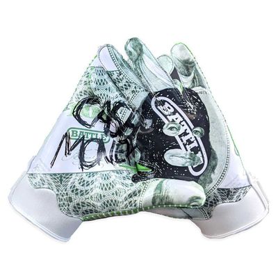 Battle Sports Cash Money Wide Receiver Football Gloves, Ultra Stick Adult & Youth Gloves - Adult Medium, Neon Green/White