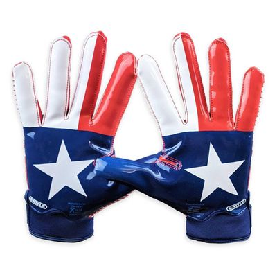 Battle Sports Texas Flag Wide Receiver Football Gloves, Ultra Stick Adult & Youth Gloves - Adult X-Large, Red/White/Blue