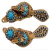 Showman Youth Basketweave Tooled Spur Straps w/Turquoise Beading view 1