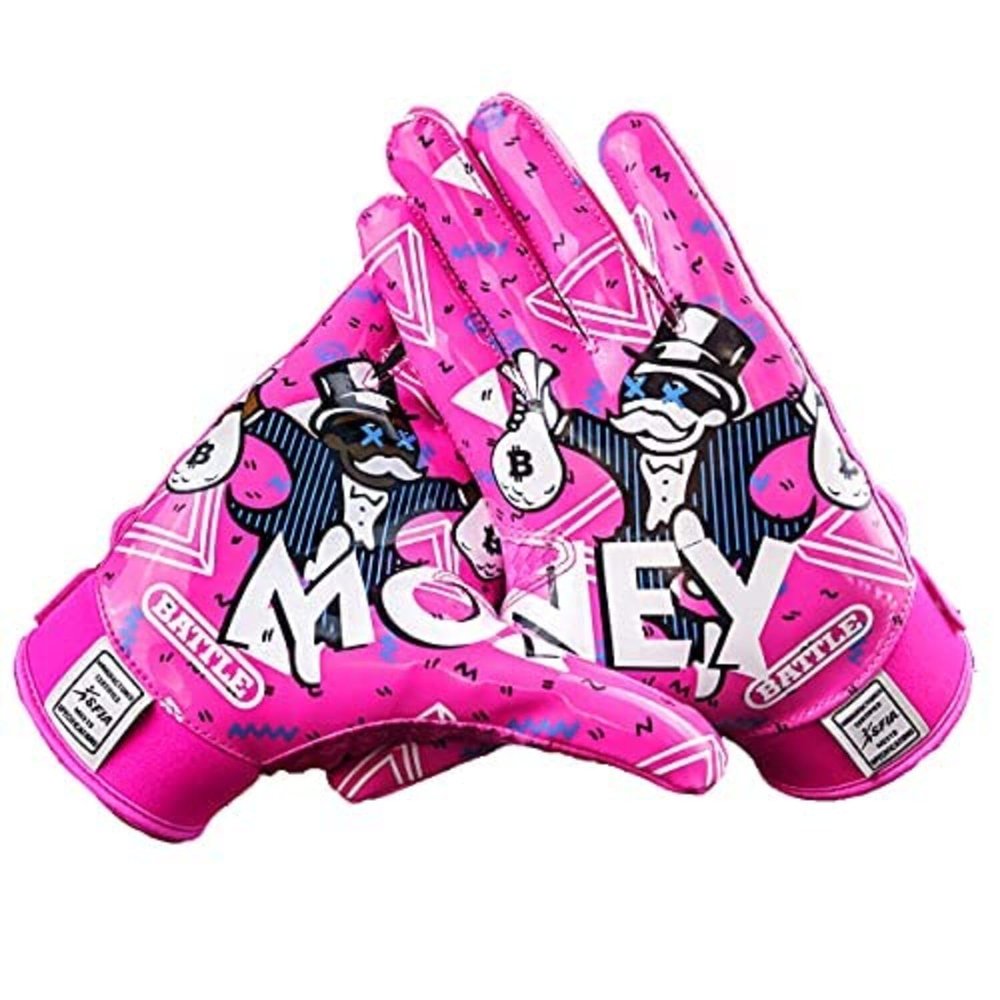 Battle Sports MM 2.0 Pink Wide Receiver Football Gloves, Ultra Stick Adult & Youth Gloves - Adult X-Large, Pink