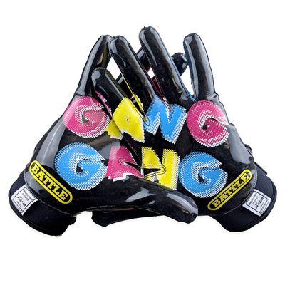Battle Sports Gang Gang Wide Receiver Football Gloves, Ultra Stick Adult & Youth Gloves - Adult Medium, Black