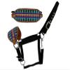 Showman Nylon Bronc Halter w/Teal & Brown Southwest Design Noseband view 1