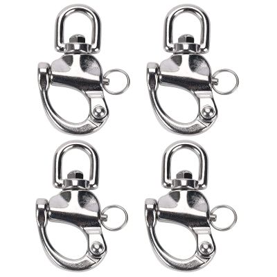 Amarine Made 4 Pack of Swivel Eye Snap Shackle Quick Release Bail Rigging Sailing Boat Marine 304 Stainless Steel for Sailboat Spinnaker Halyard (2-3/4")