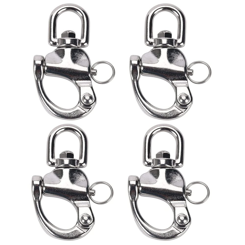 Amarine Made 4 Pack of Swivel Eye Snap Shackle Quick Release Bail Rigging Sailing Boat Marine 304 Stainless Steel for Sailboat Spinnaker Halyard (2-3/4")