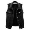ebossy Women's Candy Color Slim Fit Sleeveless Distressed Denim Jean Vest Jacket (XX-Large, Z-Black) view 1