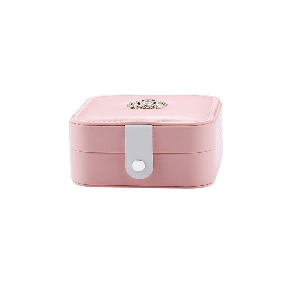 AGCFABS Jewelry Organizer Exquisite Button Leather Jewelry Box Ring Earring Necklace Holder Women Travel Portable Jewelry PU Box (Pink)