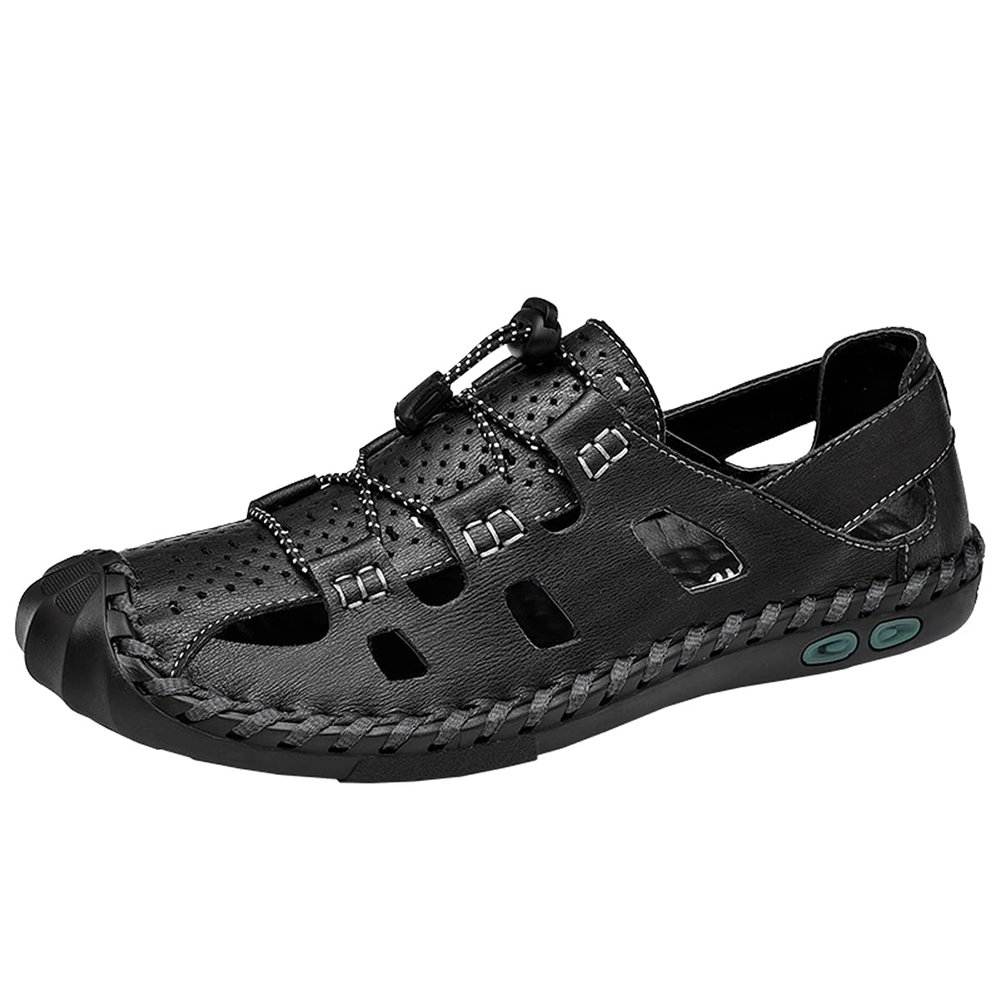 Asifn Men's Closed Toe Hiking Sandals Outdoor Adjustable Leather Fisherman Summer Beach Sandal Shoes 6.5 Black,9.45" Heel to Toe