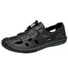 Asifn Men's Closed Toe Hiking Sandals Outdoor Adjustable Leather Fisherman Summer Beach Sandal Shoes 6.5 Black,9.45" Heel to Toe view 1