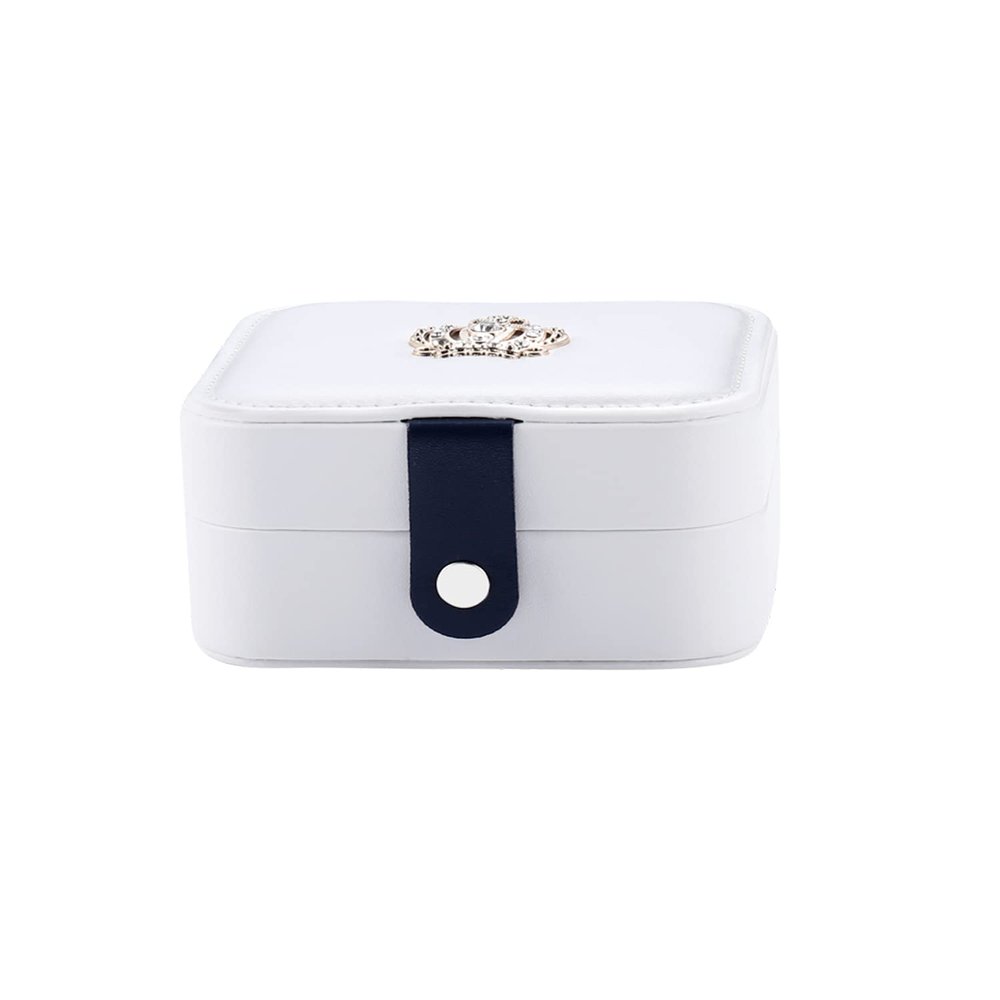 AGCFABS Jewelry Organizer Exquisite Button Leather Jewelry Box Ring Earring Necklace Holder Women Travel Portable Jewelry PU Box (White)