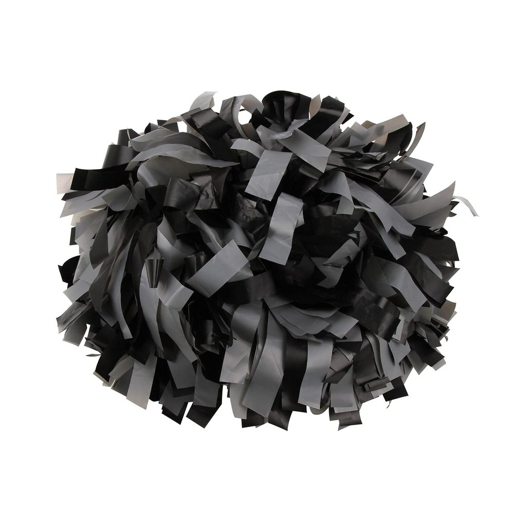 ICObuty Plastic Cheerleader Cheerleading Pom Poms 6 inch 1 Pair 2 Pieces (Grey-Black)