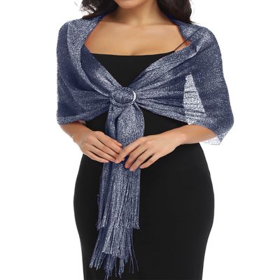 BANETTETA Shawls and Wraps for Evening Wear - Formal Dress Cover Ups for Weddings (Navy Blue)