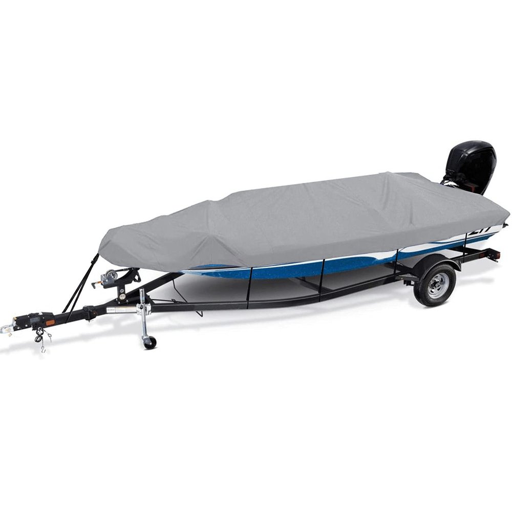 Waterproof Heavy Duty Boat Covers Trailerable Runabout Boat Cover Marine Grade 420D Polyester Durable and Tear Proof Yacht Speedboat Fish-Ski V-Hull Cover All Weather Protection Universal,21to24ft