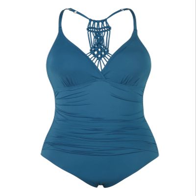 Firpearl Women's Halter One Piece Swimsuits Braid Macrame Ruched Tummy Control Swimwear Aquamarine Blue US12