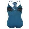 Firpearl Women's Halter One Piece Swimsuits Braid Macrame Ruched Tummy Control Swimwear Aquamarine Blue US12 view 3