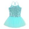 Freebily Little Big Girls Sequins Glittering Sleeveless Ballet Tutu Dress Modern Dance Camisole Gymnastic Leotard Turquoise 8-10 view 3