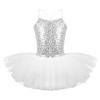 Freebily Little Big Girls Sequins Glittering Sleeveless Ballet Tutu Dress Modern Dance Camisole Gymnastic Leotard White 10-12 view 1