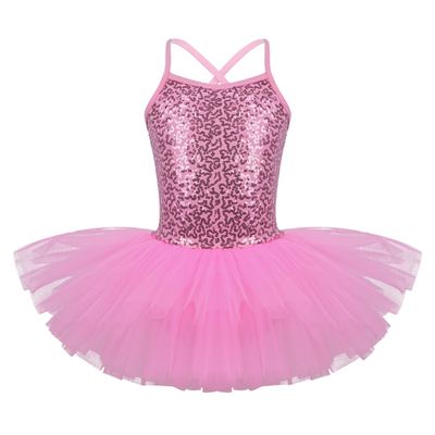 Freebily Little Big Girls Sequins Glittering Sleeveless Ballet Tutu Dress Modern Dance Camisole Gymnastic Leotard Pink 8-10
