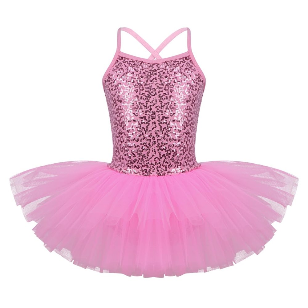 Freebily Little Big Girls Sequins Glittering Sleeveless Ballet Tutu Dress Modern Dance Camisole Gymnastic Leotard Pink 8-10