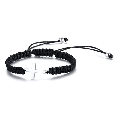 Adjustable Religious Anka Titanium Steel Cross Nylon Cord Bracelet Red Black Christian Braided Bracelet