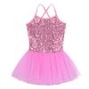 Freebily Little Big Girls Sequins Glittering Sleeveless Ballet Tutu Dress Modern Dance Camisole Gymnastic Leotard Pink 10-12 view 3