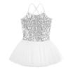 Freebily Little Big Girls Sequins Glittering Sleeveless Ballet Tutu Dress Modern Dance Camisole Gymnastic Leotard White 8-10 view 3