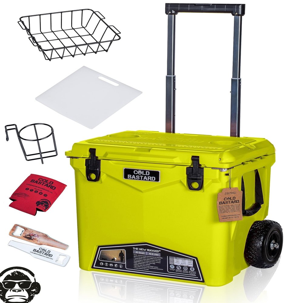45QTW Cold Bastard Rugged+ Lime NEON Large Wheels Best Premium Ice Chest Cooler Accessories Free S&H