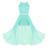 ranrann Kids Girls Sleeveless Floral Lace Shiny Rhinestone Maxi Dress Birthday Party Formal Dance Romper Gown Mint Green 5-6 view 1