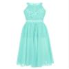 ranrann Kids Girls Sleeveless Floral Lace Shiny Rhinestone Maxi Dress Birthday Party Formal Dance Romper Gown Mint Green 5-6 view 2