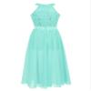 ranrann Kids Girls Sleeveless Floral Lace Shiny Rhinestone Maxi Dress Birthday Party Formal Dance Romper Gown Mint Green 5-6 view 3