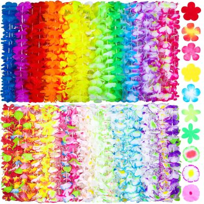 Ruisita 144 Pieces Hawaiian Garland Party Decorations 36 Colors Hawaiian Leis Necklaces Multi Colorful Tropical Leis Necklace for Luau Themed Party Decorations