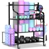 Mythinglogic Yoga Mat Storage Racks for Home, Gym Rack for Dumbbells Kettlebells Foam Roller, Yoga Strap and Resistance Bands, Workout Equipment Organizer With Hooks and Wheels view 1