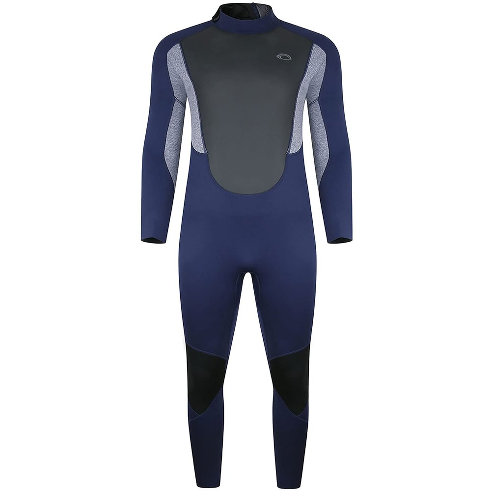 Typhoon Mens Storm 3 3/2mm Back Zip Wetsuit - Navy Grey Marl - Easy Stretch - Flatlock Seam Construction