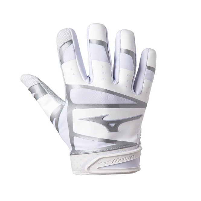 Mizuno F-257 Women's Softball Batting Glove, White-Silver, Large