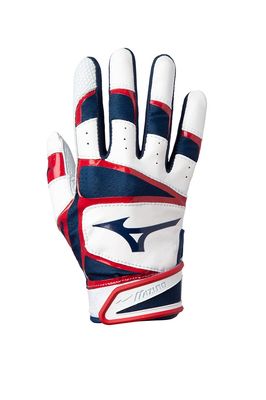Mizuno B-303 Adult Baseball Batting Glove, Navy-Red, Small