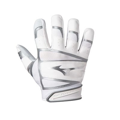 Mizuno B-303 Adult Baseball Batting Glove, White-Silver, XX-Large