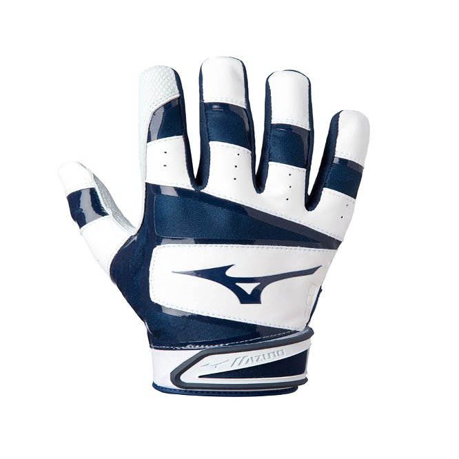 Mizuno B-303 Adult Baseball Batting Glove, White-Navy, X-Large