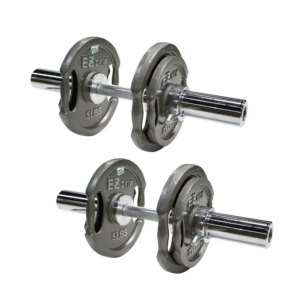 Ader Olympic Dumbbell Handles w/Chrome Training Collars + 30lb Grip Plate Set