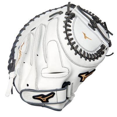 Mizuno GXS50PF4W MVP Prime Fastpitch Softball Catcher's Mitt 34", Mitt, Right Hand Throw, White-Grey