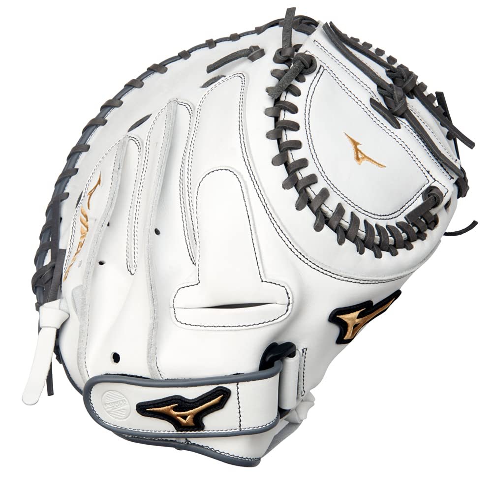 Mizuno GXS50PF4W MVP Prime Fastpitch Softball Catcher's Mitt 34", Mitt, Right Hand Throw, White-Grey