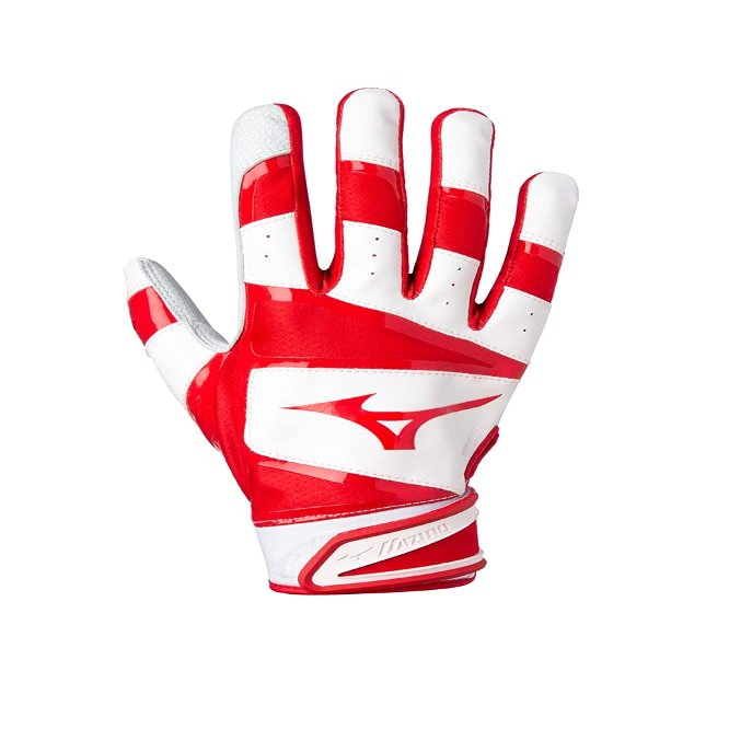 Mizuno B-303 Adult Baseball Batting Glove, White-Red, XX-Large