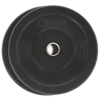 Body Sport Bumper Weight Plates for Training, 15 lb. (2-Pack) - Impact Absorbing Strength Discs with Stainless Steel Insert
