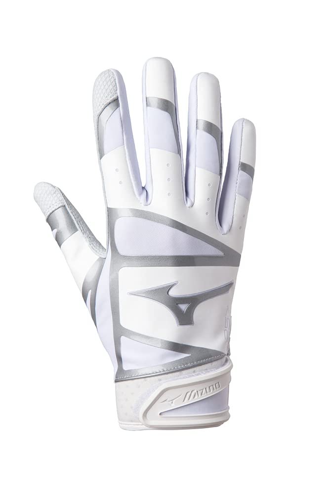 Mizuno F-257 Women's Softball Batting Glove, White-Silver, Small