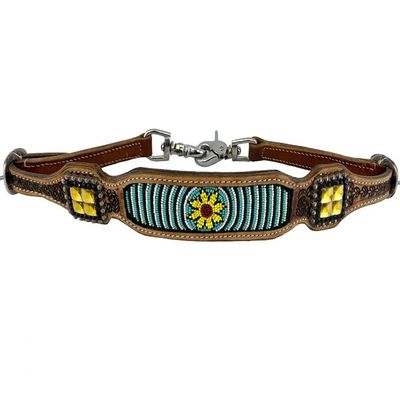 Showman Leather Wither Strap w/ Beaded Inlay Sunflower Design