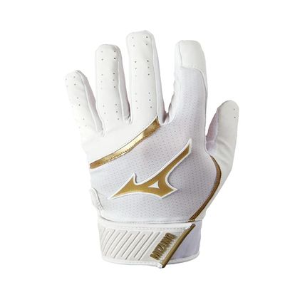 Mizuno MVP Youth Baseball Batting Glove, White-Gold, Small