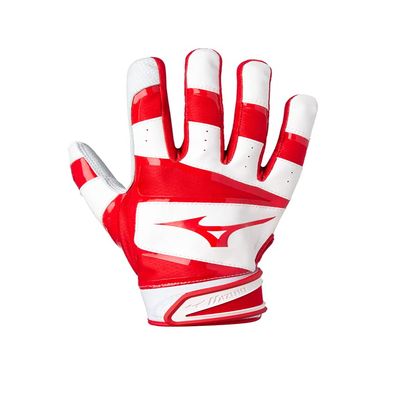 Mizuno B-303 Adult Baseball Batting Glove, White-Red, X-Large